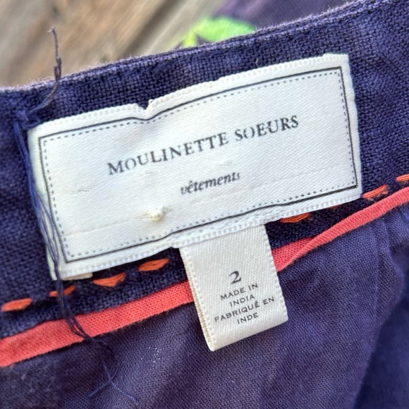 Moulinette Soeurs Floral Embroidered Linen Pencil Skirt Blue 2 - Picture 4 of 15